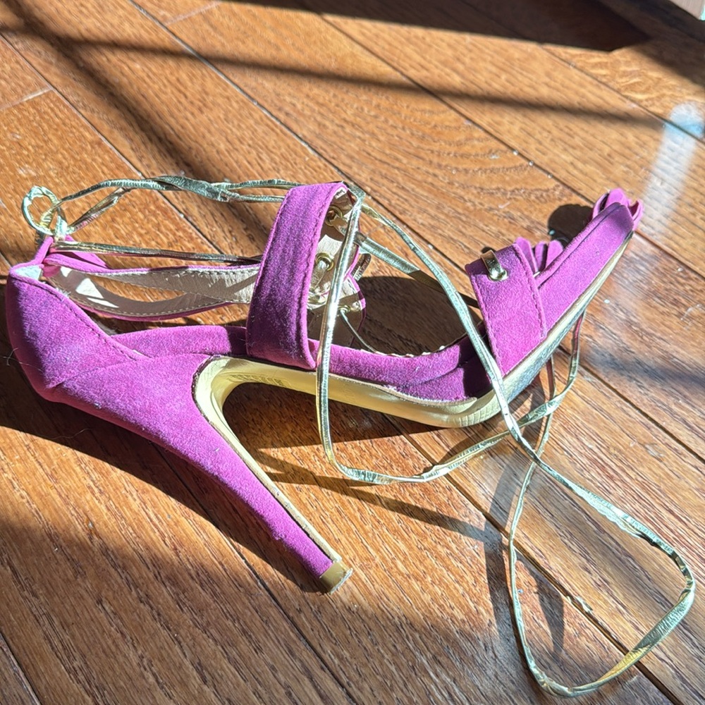 Colin Stuart Fusia & gold tie up high heels - Picture 8 of 12
